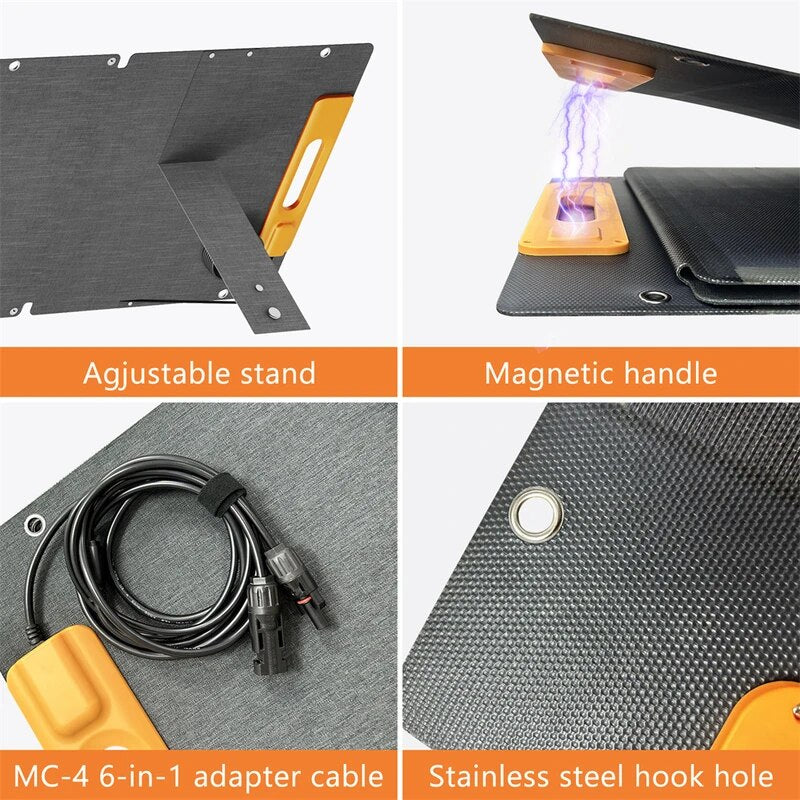 NEWSMY Panneau Solaire 120W, Panneau Solaire Ultraléger, Pliable pour Générateur Solaire, Panneau Solaire Monocristallin avec Sortie 6en1