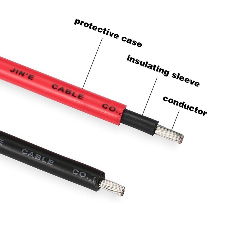 Câble d'Extension de Panneau Solaire, Fil de Cuivre Noir et Rouge avec Connecteur, Long, 6/4/2, mm2, 10/12/14 AWG, 1 Paire