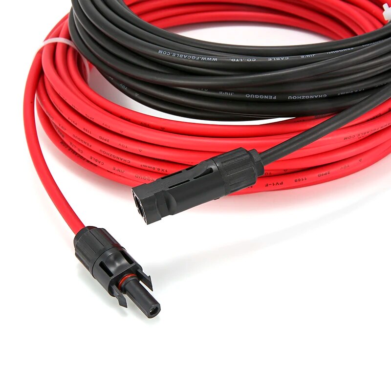 Câble d'Extension de Panneau Solaire, Fil de Cuivre Noir et Rouge avec Connecteur, Long, 6/4/2, mm2, 10/12/14 AWG, 1 Paire