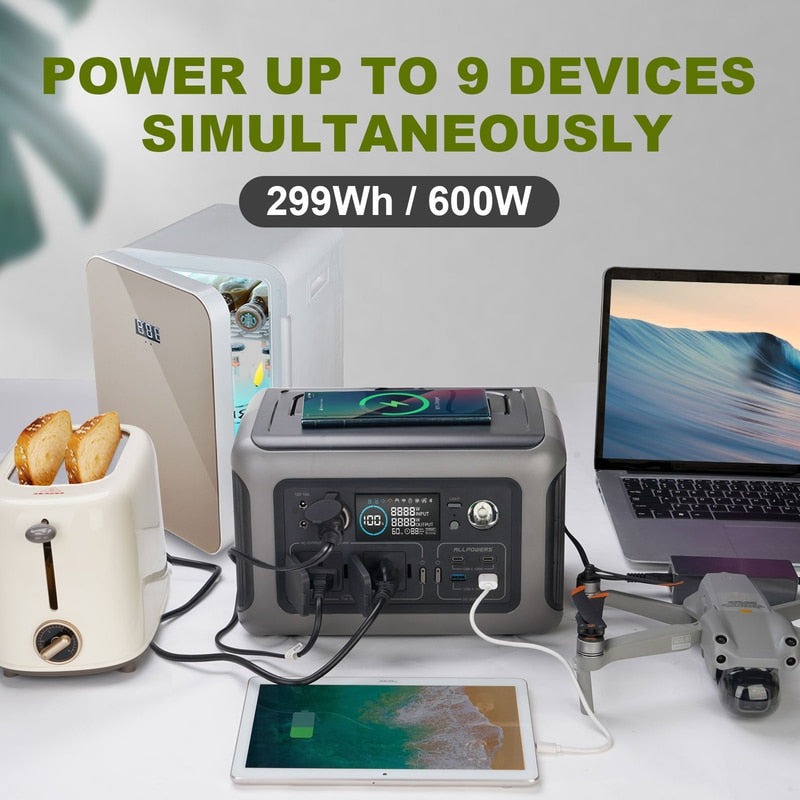 ALLPOWERS - R600 - Centrale électrique portable, batterie veFeP04 299Wh, prises AC 2x600W (surtension 1200W), extérieur, camping, montres, maison