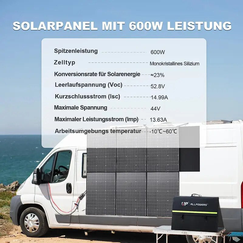 ALLPOWERS-Panneau Solaire Pliable de 600W avec Sortie MC-4, Batterie pour l'Extérieur, Bateau, Hors Réseau, Camping car...