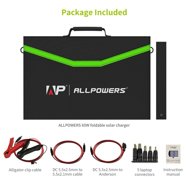 ALLPOWERS-Panneau Solaire Pliable 60/100/120W, Chargeur Solaire Portable pour la Plupart des Générateurs Solaires, Centrale Électrique Portable, Lap médication, Montres
