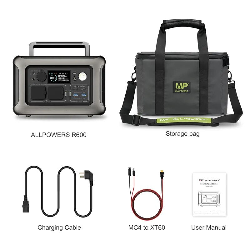 ALLPOWERS - R600 - Centrale électrique portable, batterie veFeP04 299Wh, prises AC 2x600W (surtension 1200W), extérieur, camping, montres, maison