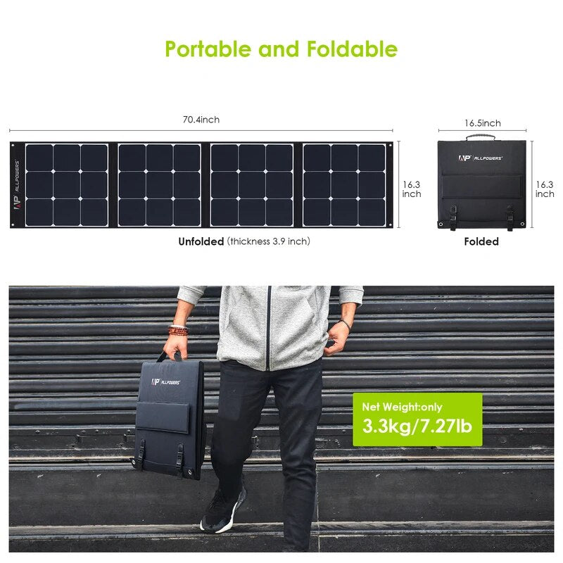 ALLPOWERS-Panneau Solaire Flexible et Pliable, 200W, Kit de Panneaux Solaires à Haute Efficacité, Chargeur de Batterie pour Camping, Bateau, Montres