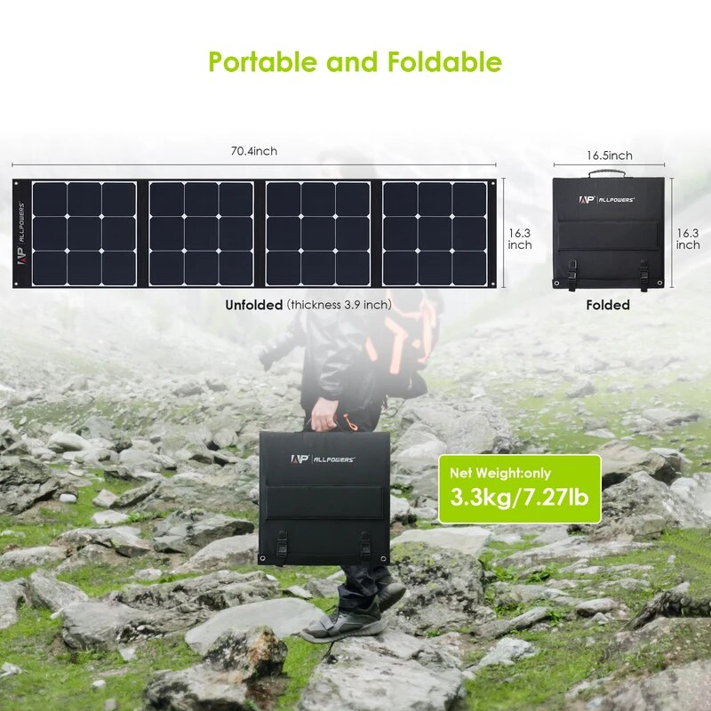 ALLPOWERS-Panneau Solaire Flexible et Pliable, 200W, Kit de Panneaux Solaires à Haute Efficacité, Chargeur de Batterie pour Camping, Bateau, Montres