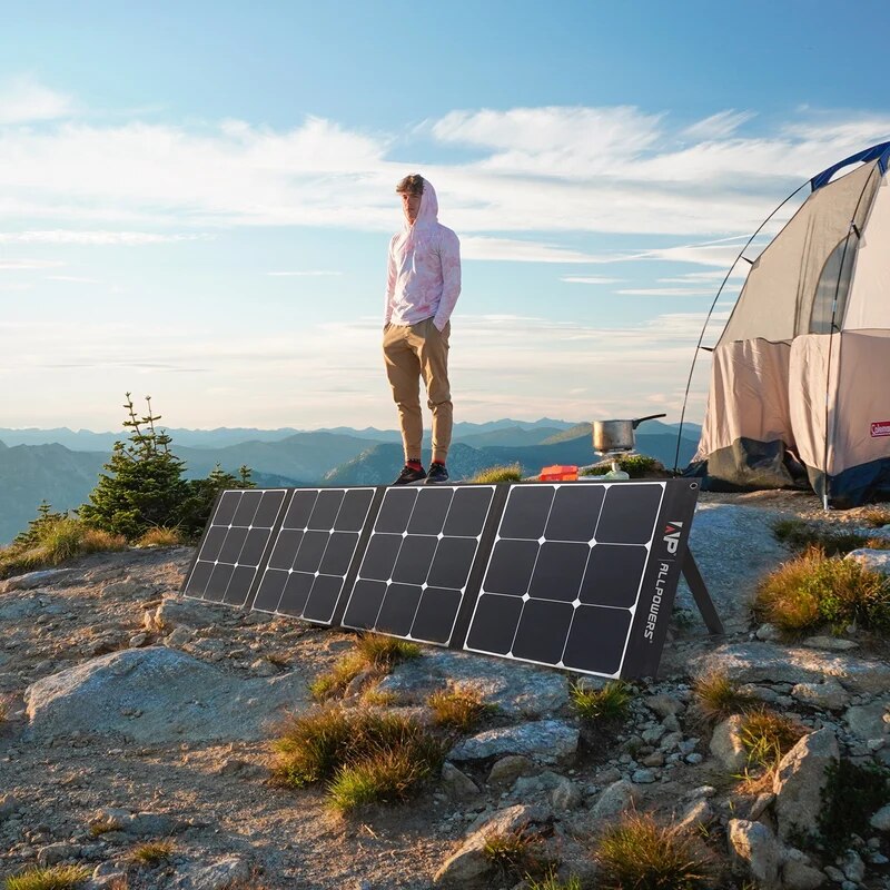 ALLPOWERS-Panneau Solaire Flexible et Pliable, 200W, Kit de Panneaux Solaires à Haute Efficacité, Chargeur de Batterie pour Camping, Bateau, Montres