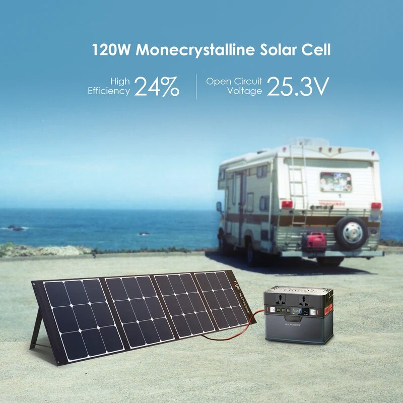 ALLPOWERS-Panneau Solaire Flexible et Pliable, 200W, Kit de Panneaux Solaires à Haute Efficacité, Chargeur de Batterie pour Camping, Bateau, Montres