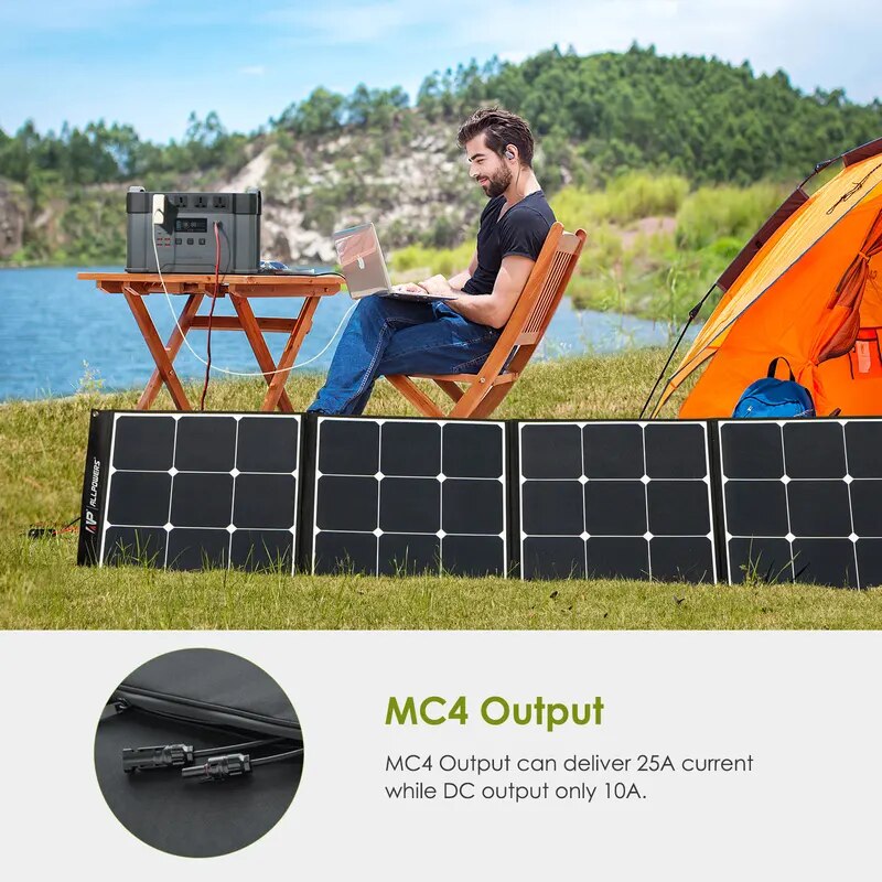 ALLPOWERS-Panneau Solaire Flexible et Pliable, 200W, Kit de Panneaux Solaires à Haute Efficacité, Chargeur de Batterie pour Camping, Bateau, Montres