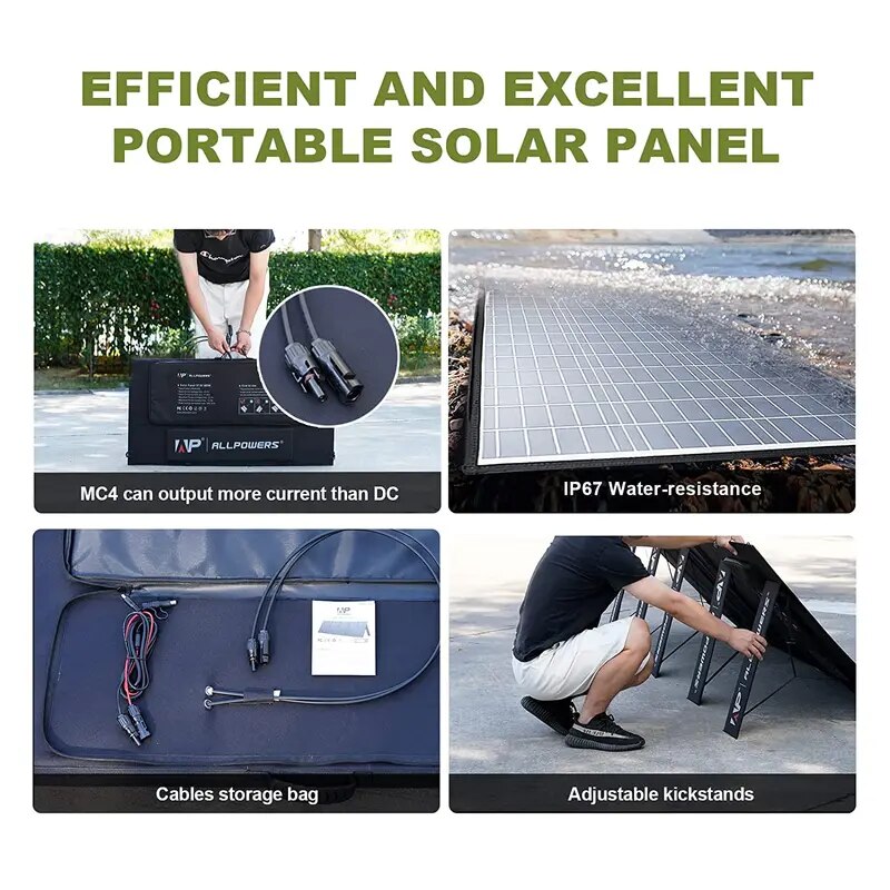 ALLPOWERS-Panneau Solaire, 200W, 400W Pliable et Étanche, Chargeur Solaire Portable pour Toit de Jardin, Montres de Camping