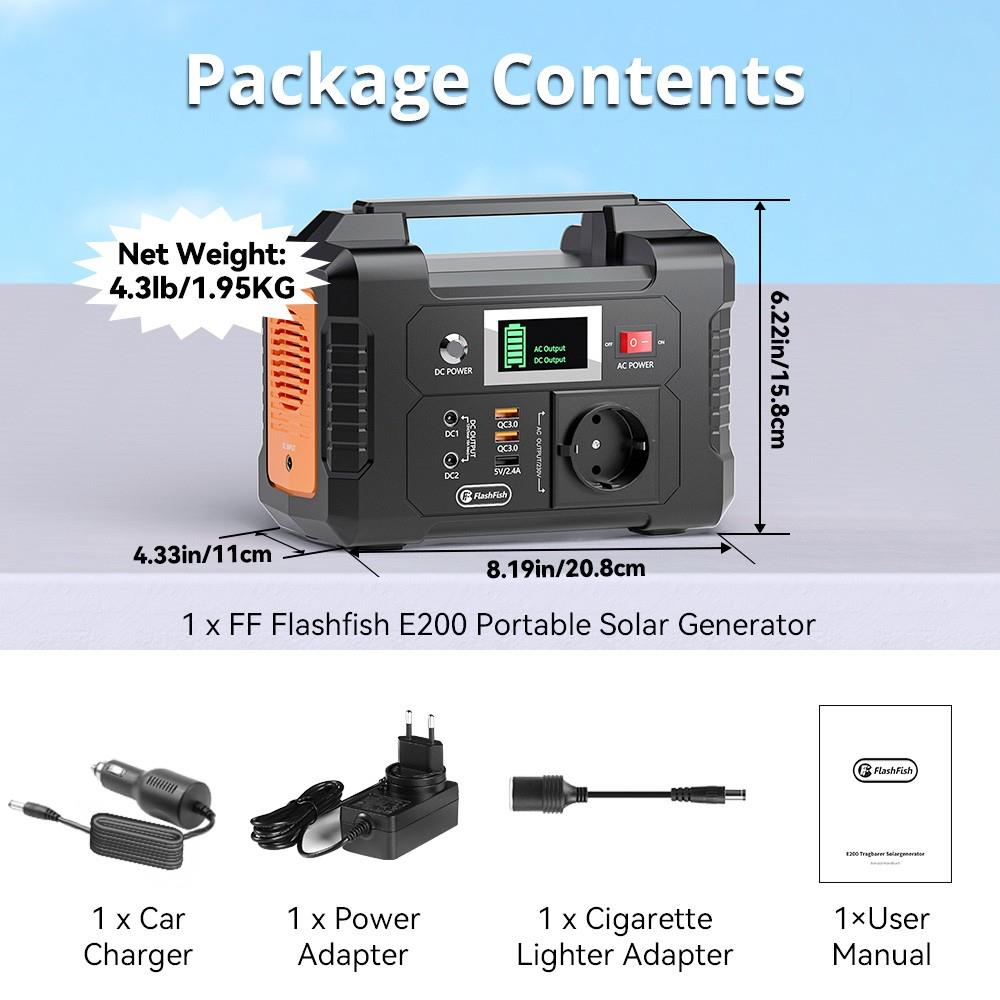 FlashFish E200 200W centrale électrique Portable 151Wh batterie au Lithium 1x onde sinusoïdale Pure sortie AC220V pour RV Camping Van