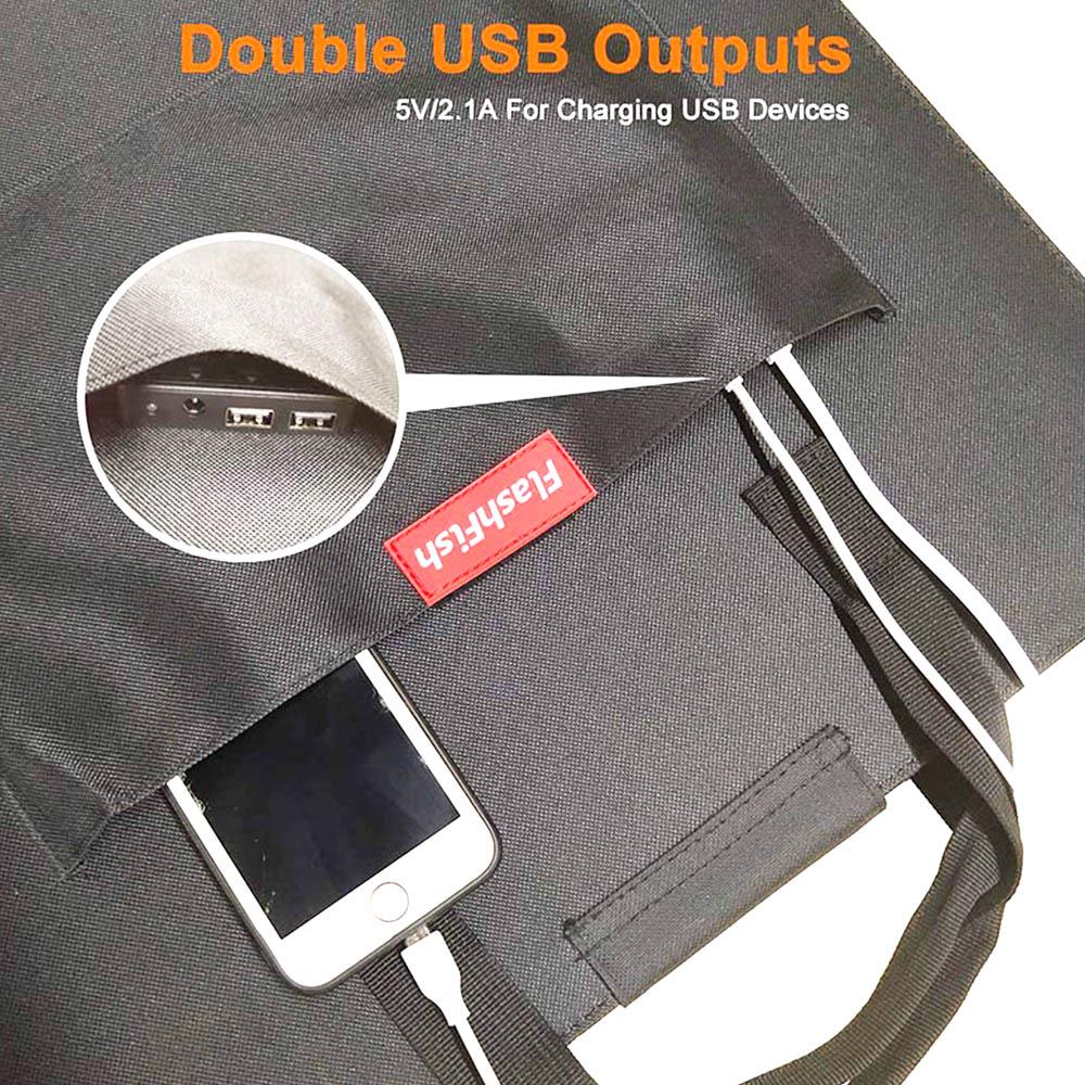 Flashfish SP18V 100W Panneau Solaire Portable Connecteur 4-en-1 Double Sorties USB Portable et Pliable Compatible avec la Plupart des Centrales électriques pour Camping