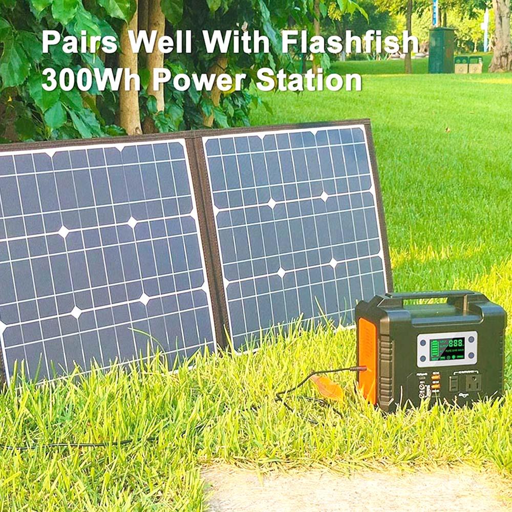 Flashfish SP18V 100W Panneau Solaire Portable Connecteur 4-en-1 Double Sorties USB Portable et Pliable Compatible avec la Plupart des Centrales électriques pour Camping