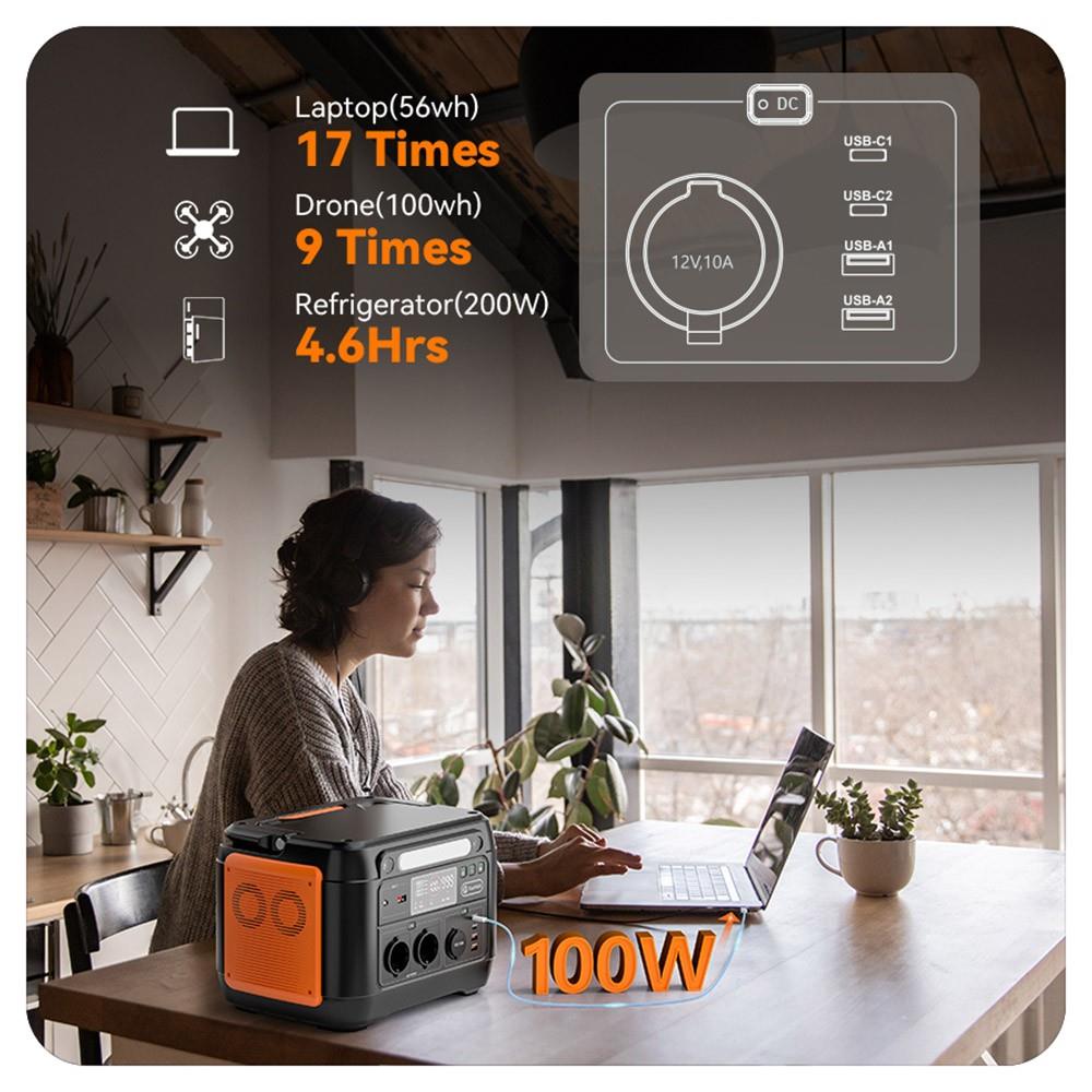 Flashfish A1001 Centrale électrique portable 1000 W, générateur solaire 1030 Wh/278 400 mAh, ports AC à onde sinusoïdale pure, 7 sorties, lumières LED