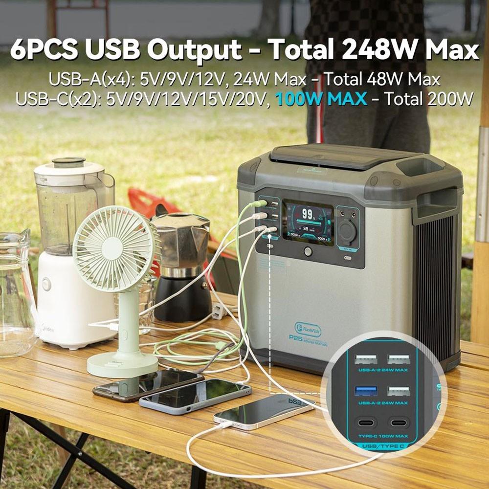 Flashfish P25 Centrale électrique portable, générateur solaire à cellules lithium-ion 1572 Wh/436 800 mAh, sortie CA 2000 W, surtension 4000 W, 11 sorties, lumières LED