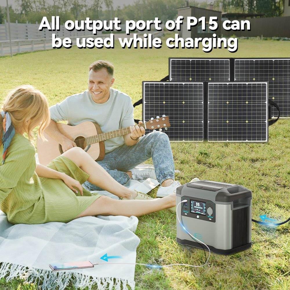 Flashfish P15 Centrale électrique portable, générateur solaire à cellules lithium-ion 1008 Wh/280 000 mAh, sortie CA 1500 W, surtension 2500 W, 8 sorties, lumières LED
