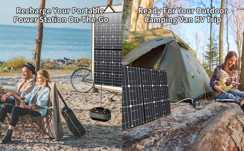 Flashfish SP18V 100W Panneau Solaire Portable Connecteur 4-en-1 Double Sorties USB Portable et Pliable Compatible avec la Plupart des Centrales électriques pour Camping
