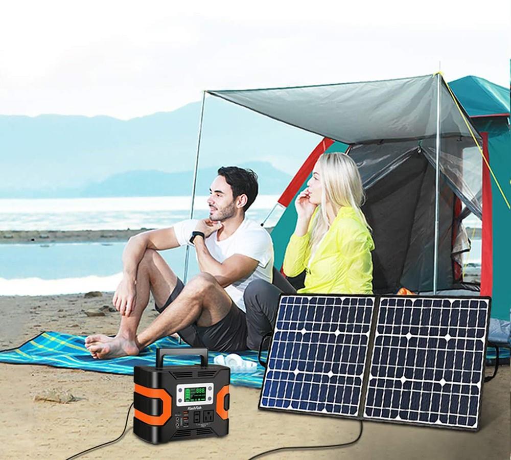 Flashfish SP18V 100W Panneau Solaire Portable Connecteur 4-en-1 Double Sorties USB Portable et Pliable Compatible avec la Plupart des Centrales électriques pour Camping