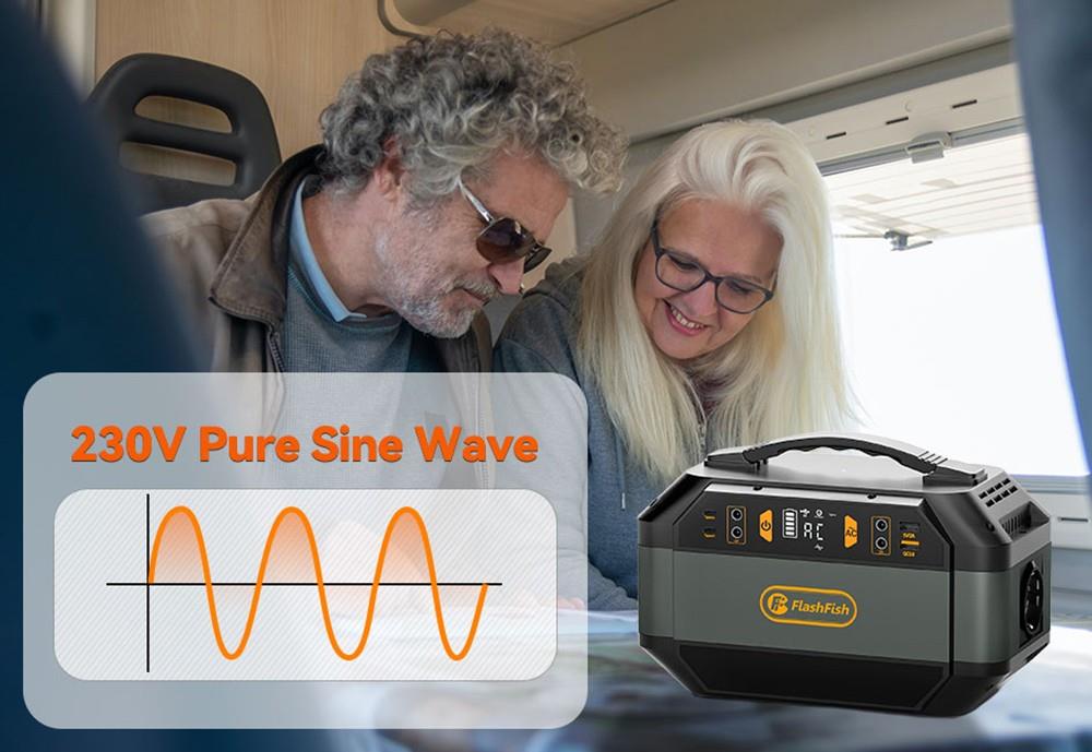 Flashfish P56 , générateur solaire avec batterie 288,6 Wh/78 000 mAh, sortie AC 330 W, sortie de crête 600 W, onde sinusoïdale pure 230 V, 9 prises, affichage LED