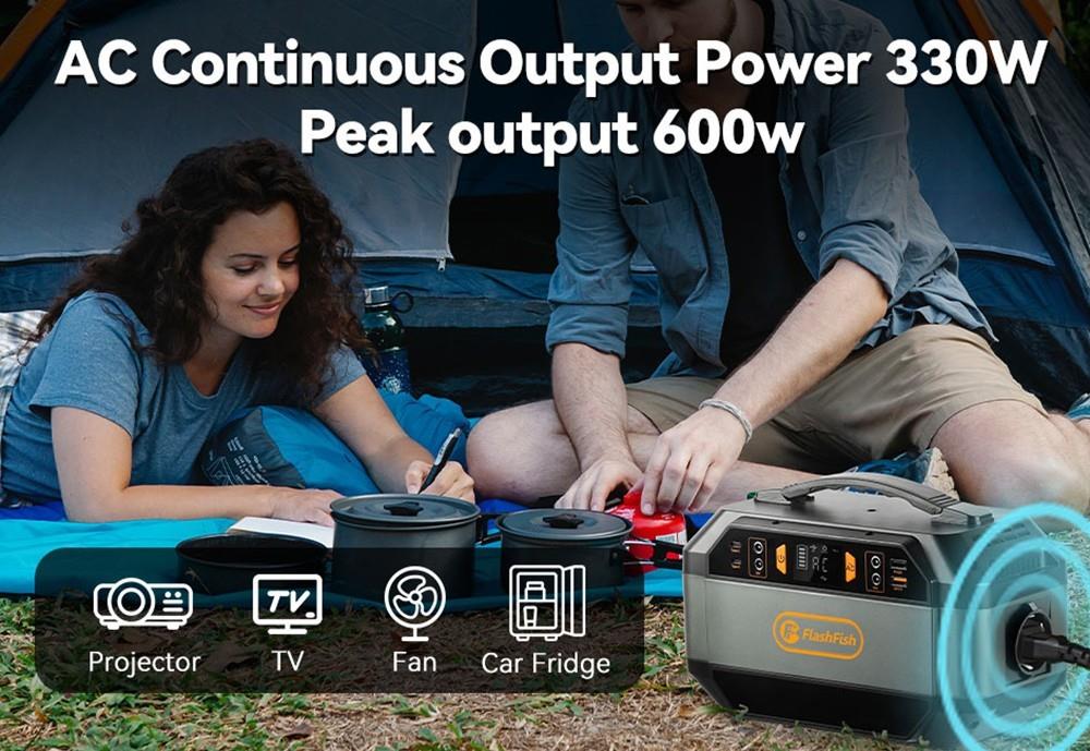 Flashfish P56 , générateur solaire avec batterie 288,6 Wh/78 000 mAh, sortie AC 330 W, sortie de crête 600 W, onde sinusoïdale pure 230 V, 9 prises, affichage LED