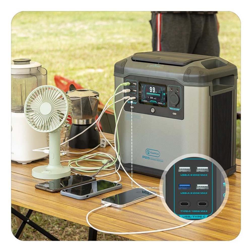 Flashfish P25 Centrale électrique portable, générateur solaire à cellules lithium-ion 1572 Wh/436 800 mAh, sortie CA 2000 W, surtension 4000 W, 11 sorties, lumières LED
