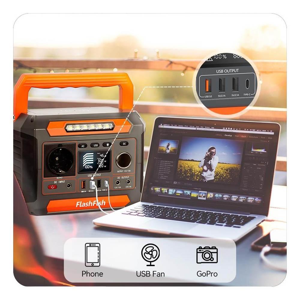 Flashfish P66 Centrale électrique portable, générateur solaire à cellules lithium-ion 288,6 Wh/78 000 mAh, sortie CA 260 W, surtension 520 W, chargeur sans fil 5 W, 8 sorties de charge, lumières LED