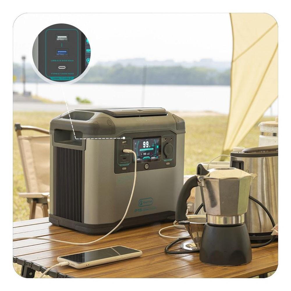Flashfish P15 Centrale électrique portable, générateur solaire à cellules lithium-ion 1008 Wh/280 000 mAh, sortie CA 1500 W, surtension 2500 W, 8 sorties, lumières LED