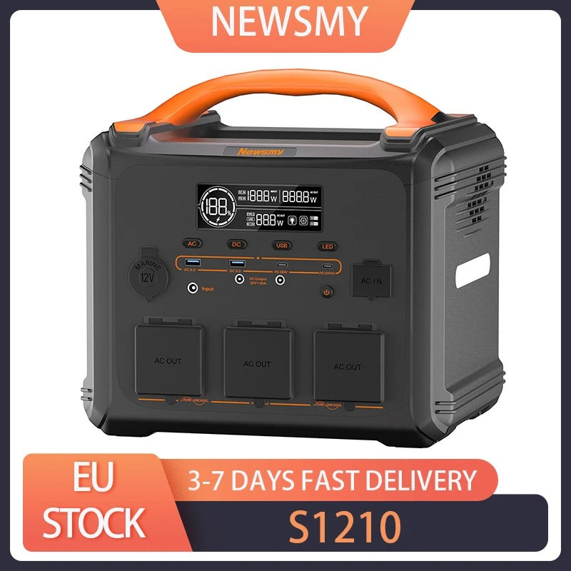NEWSMY S1210 1200W 1102.5Wh Portable Power Station, LiFeMnPo4 Battery, 1.2 Hours Quick Charge, PD100W Output, 230V/1200W (Peak 2400W) Pure Sine Wave