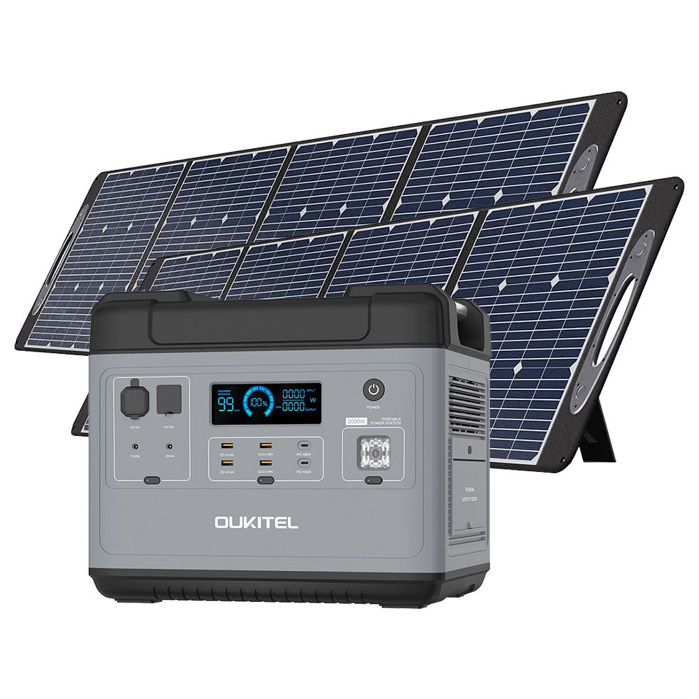 Centrale électrique portable OUKITEL P1201E, générateur solaire LiFePo4 960 Wh, sortie CA 1 200 W, surtension 2 400 W, recharge complète en 1,5 heure, 11 sorties, lumière LED